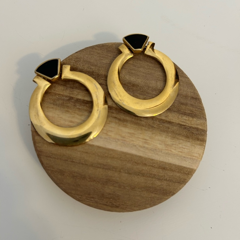 Vintage Gold and Black Tone Hoop Earrings